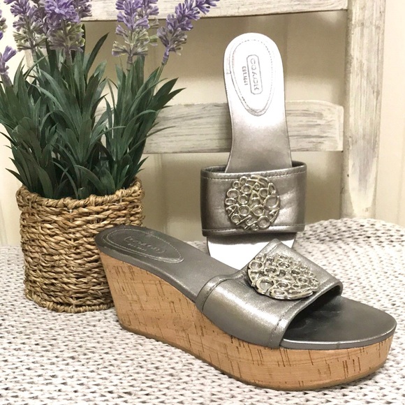 Coach Judith Silver Wedge Sandal - Picture 1 of 16